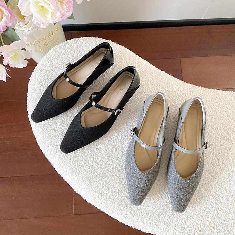 Suede Small Square Head Wedge One-word Buckle with Mary Jane Shoes Temperament Commuting Low Heel Soft Sole Light Mouth Single Shoes Women