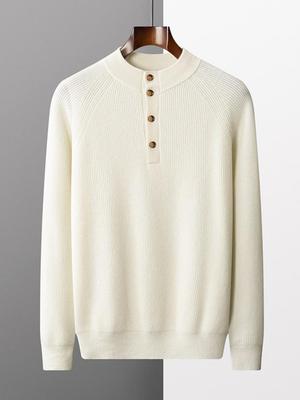 2025 Spring Men's Cashmere Loose Half-High Collar Long Sleeve Button-Up Pullover Sweater