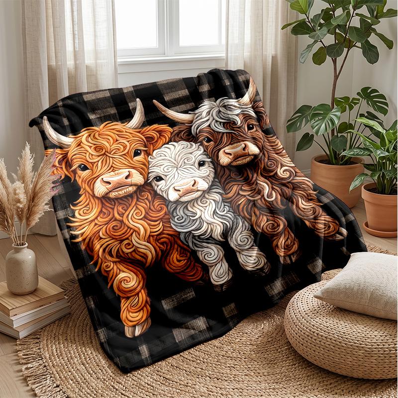 Sunflower Cow Tower Theme Blanket Lightweight Warm Flannel Blanket Decorative Throw Blanket for Home Decoration