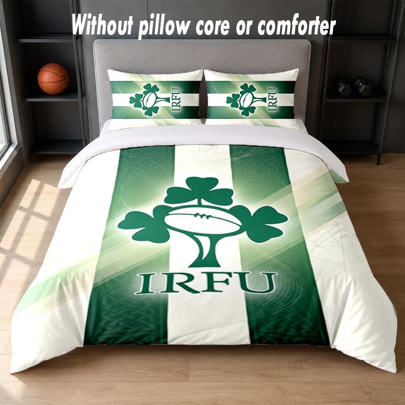 Ireland Rugby Design Bed Bedding Set 1 Duvet Cover + 2 Pillowcases Soft Breathable Household Bed Linens