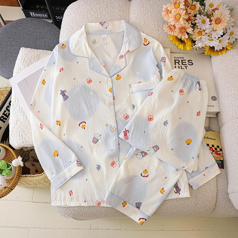 2025 Frühling/Herbst Niedliches Wolken-Baumwoll-Pyjama-Set für Mädchen - Langarm & Hose, Tragbar im Freien