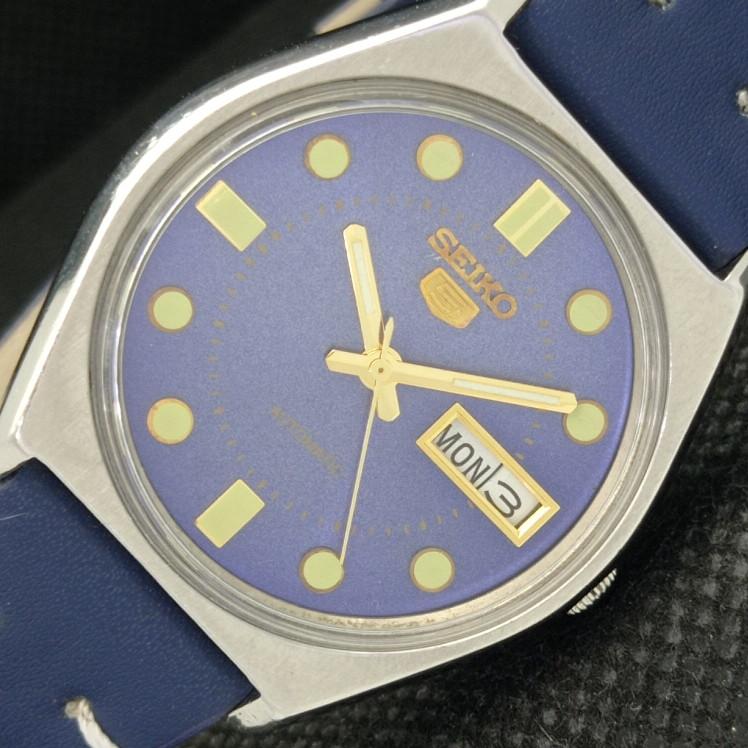 

USED VINTAGE SEIKO 5 AUTOMATIC 6349A JAPAN MENS D/D BLUE WATCH 608h-a316612-2 SKU608h-a316612