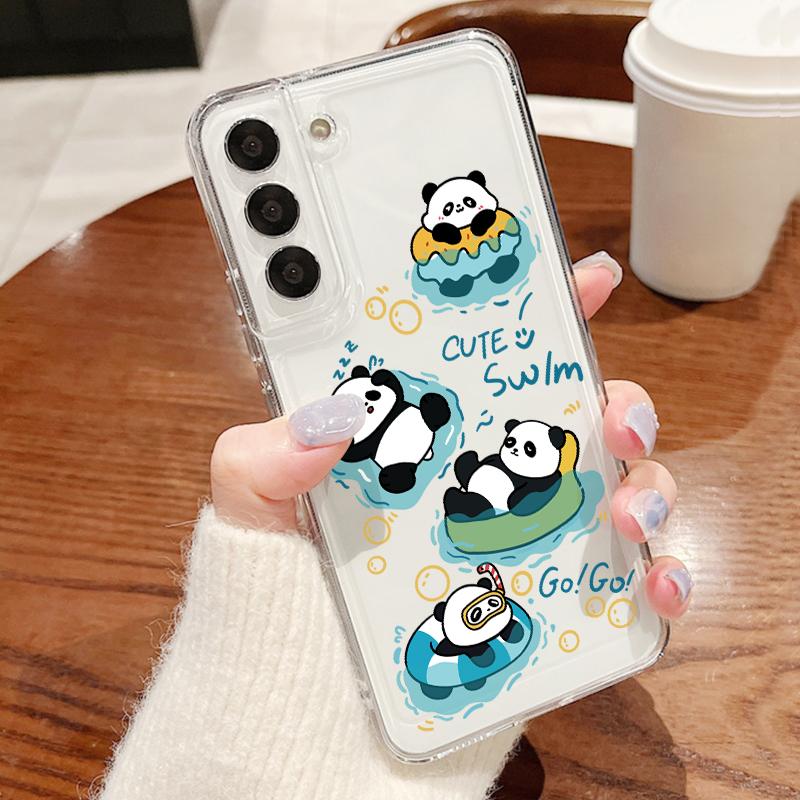 Cute Panda Print Case For iPhone 17 18 Pro Max 17E iPhone 16 15 14 13 Pro Max Plating Lens Frame Clear Soft Cover