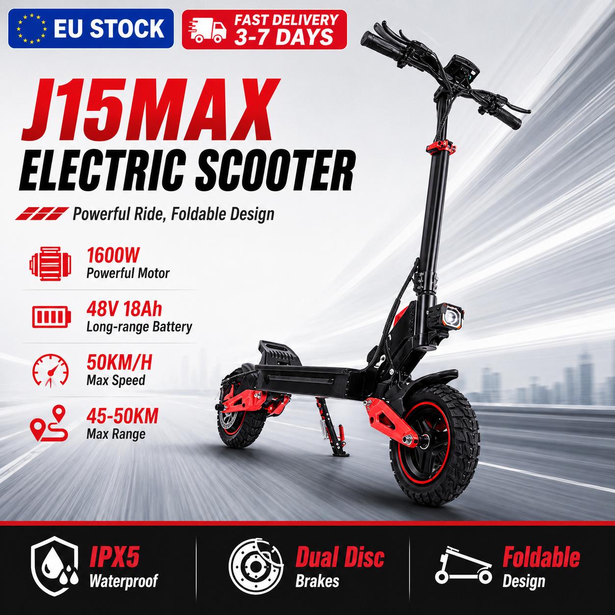 J15MAX Electric Scooter 1600W Motor 48V