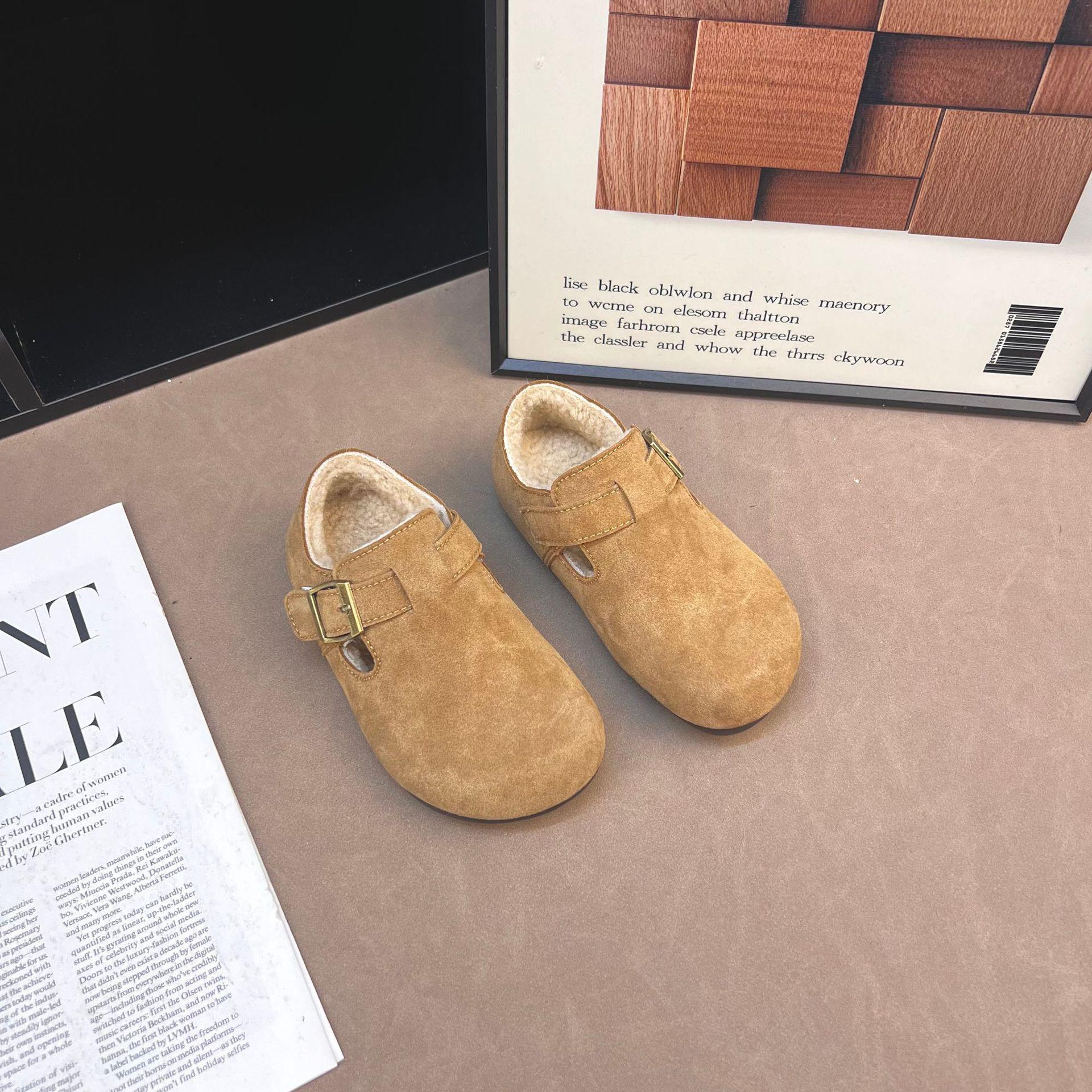 2025 Winter Girls  Birkenstock Suede Low-Cut Velvet Shoes: Fashionable Korean-Style Children s Footwear 23