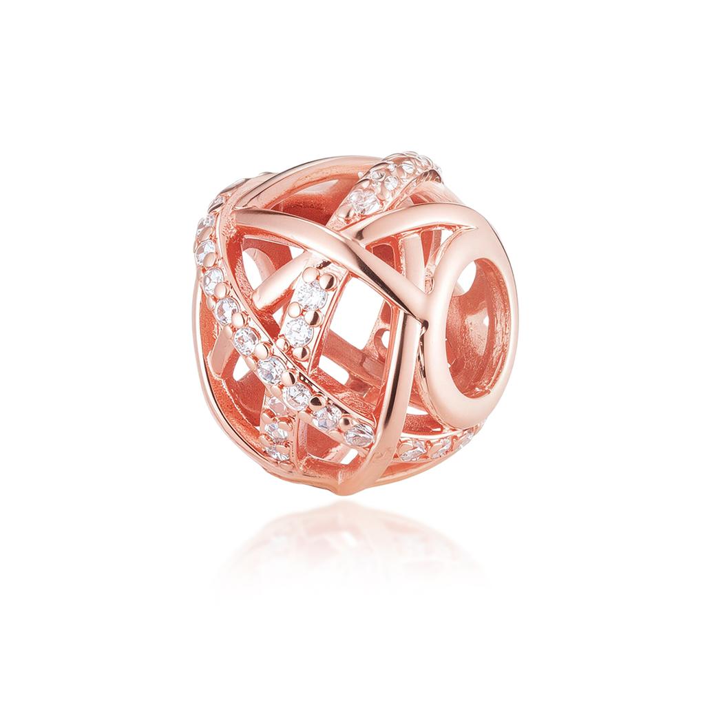 New Rose Gold Color Charm For Women Shiny Cubic Zirconia Beads Heart Star Sun Diy Fit Original Silver 925 Bracelets Jewelry Gift