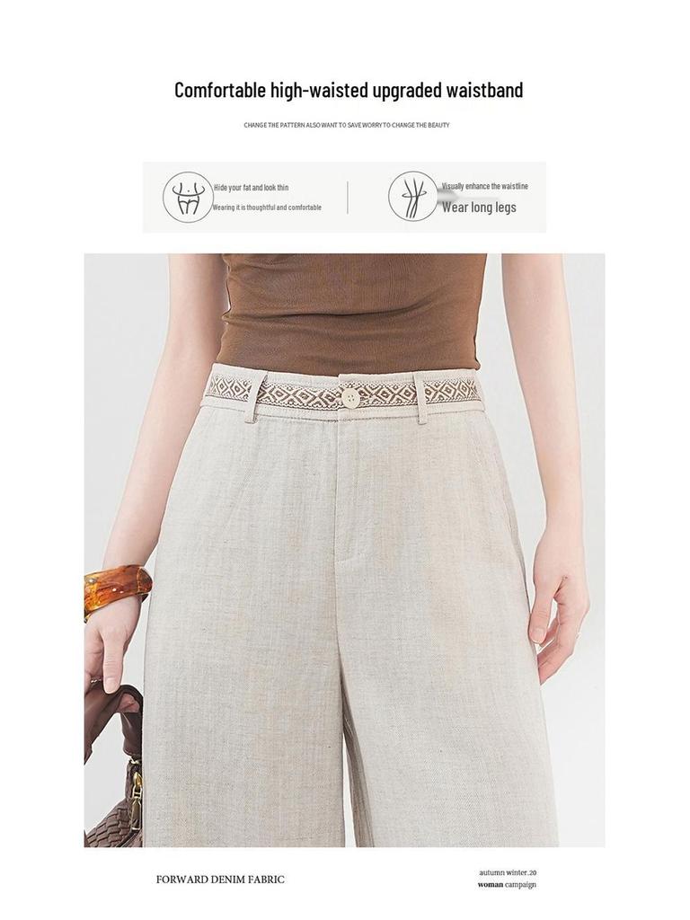 Women's High-Waist Tencel Linen Wide-Leg Pants - Korean Style, Loose Drape, Trendy for Spring/Summer 2026