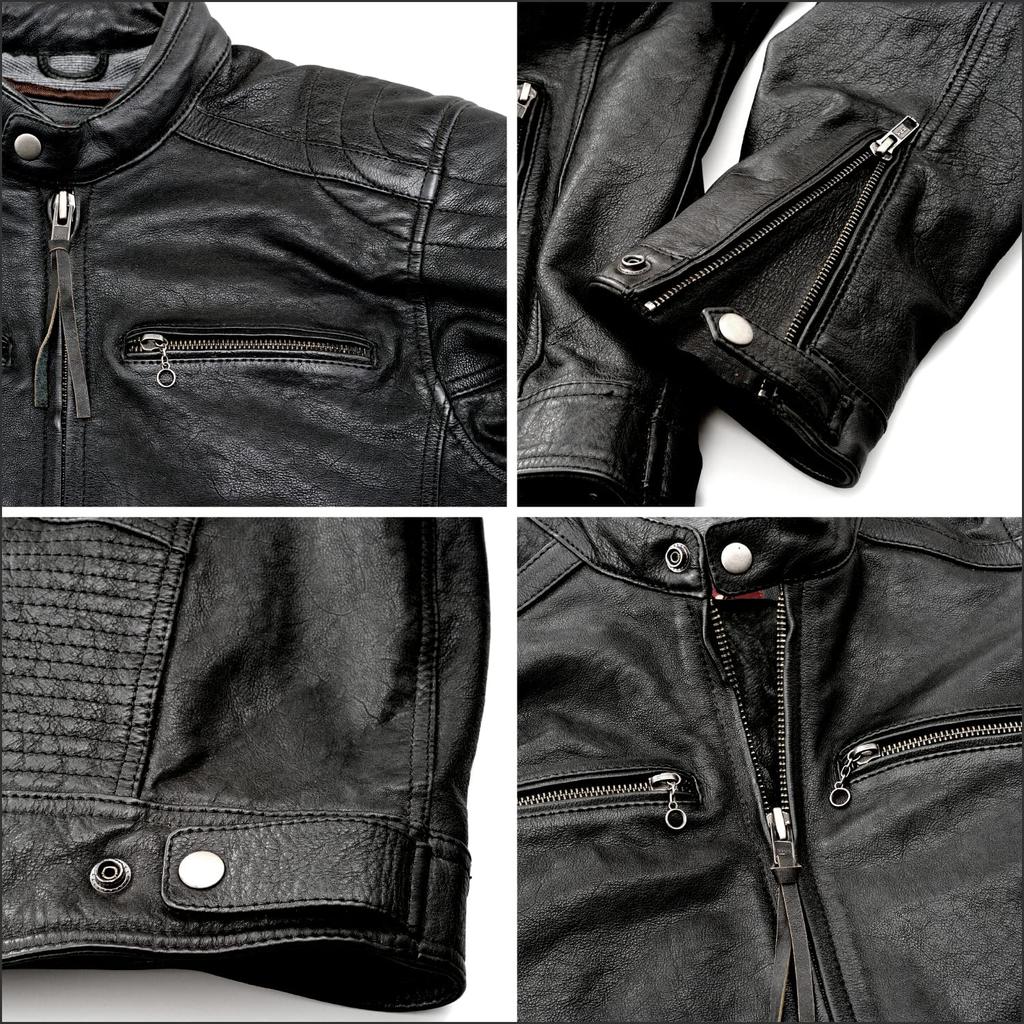 Daytona Motorcycle Leather Jacket Genuine Leather Cafe Riders Black XL Size 23703 (Waxed) Spring/Autumn DL-006 (Men's)