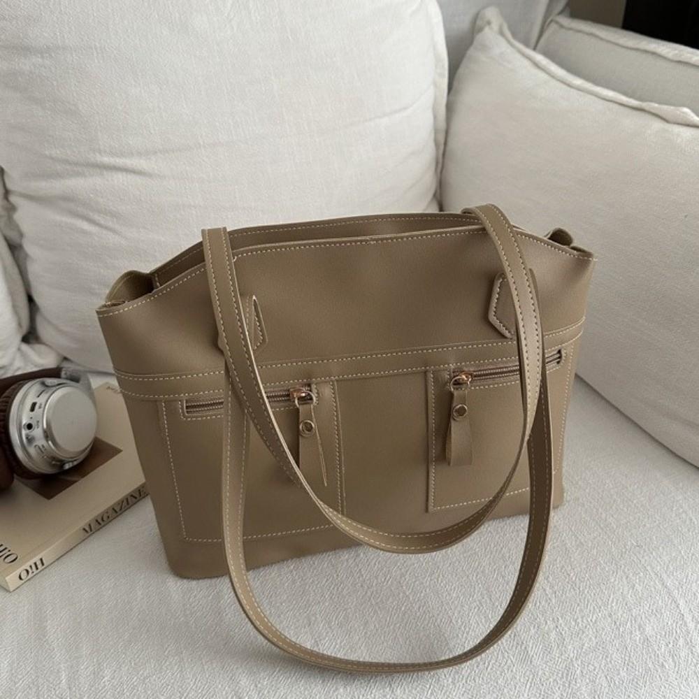 PU Leather Double Pockets Commuting Bag Large Capacity Handbag Trend Underarm Bag Travel