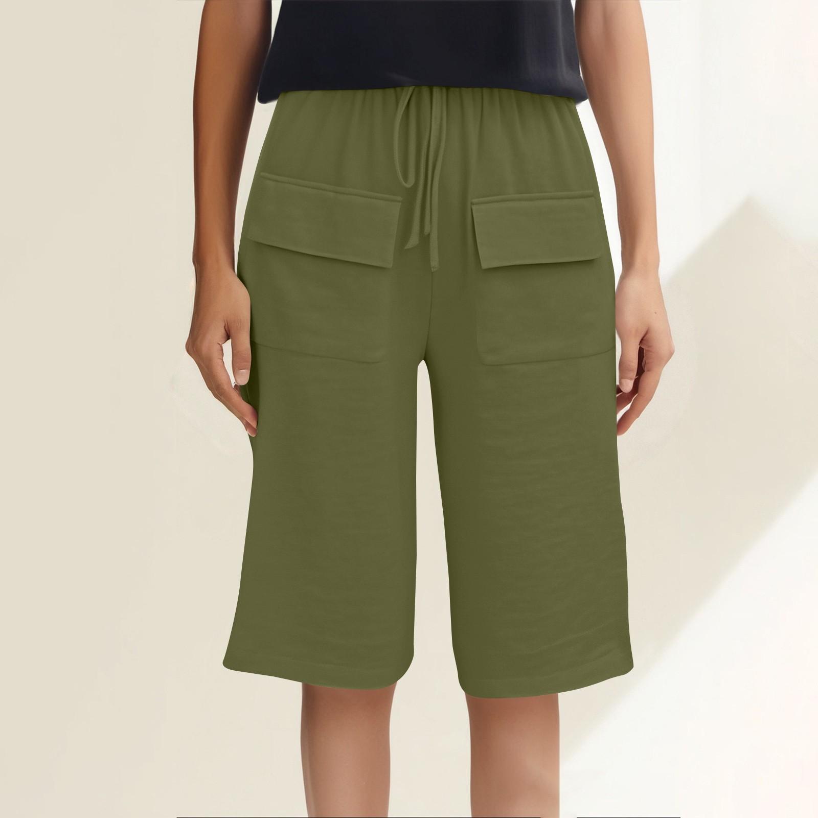 

Women s Fashion Solid Color Pocket Casual Drawstring Quarter Pants S