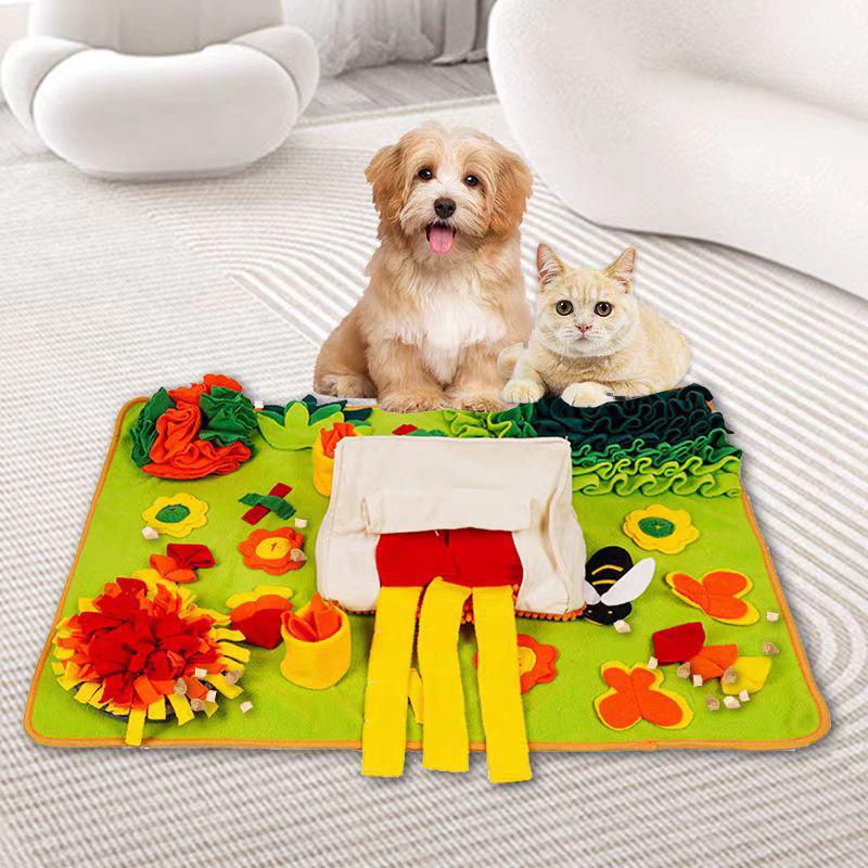 Pet Activity Pad: Energy-boosting Sniffing Mat for Dogs & Cats with Hidden Treats, Food Dispenser, and Toys