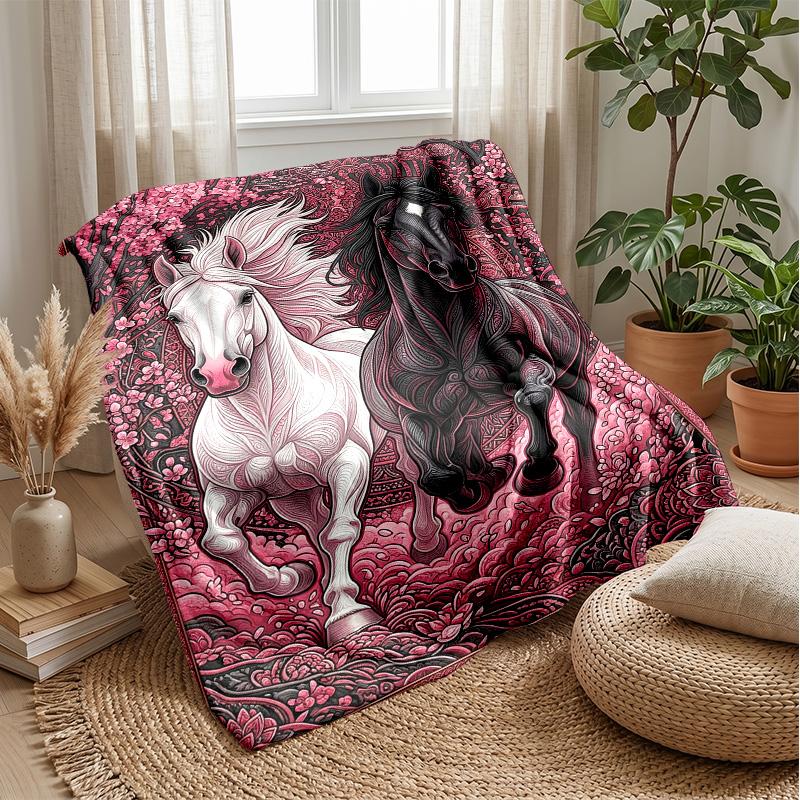Horses in Ornate Frame Theme blanket Lightweight Warm Flannel Blanket Decorative Throw Blanket for Home Decoration