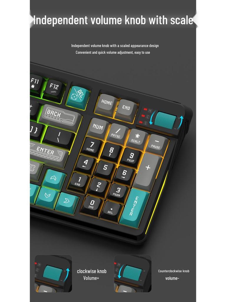 Panson K97 Dreifarbige leuchtende Gaming-Kabeltastatur - Mechanisches Gefühl für Desktop-Computer.