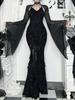 Halloween Gothic Mesh Smock Women Vintage Streetwear Witch See Through Bat Sleeve Crop Blouse Sexy Cosplay Clothes Femme