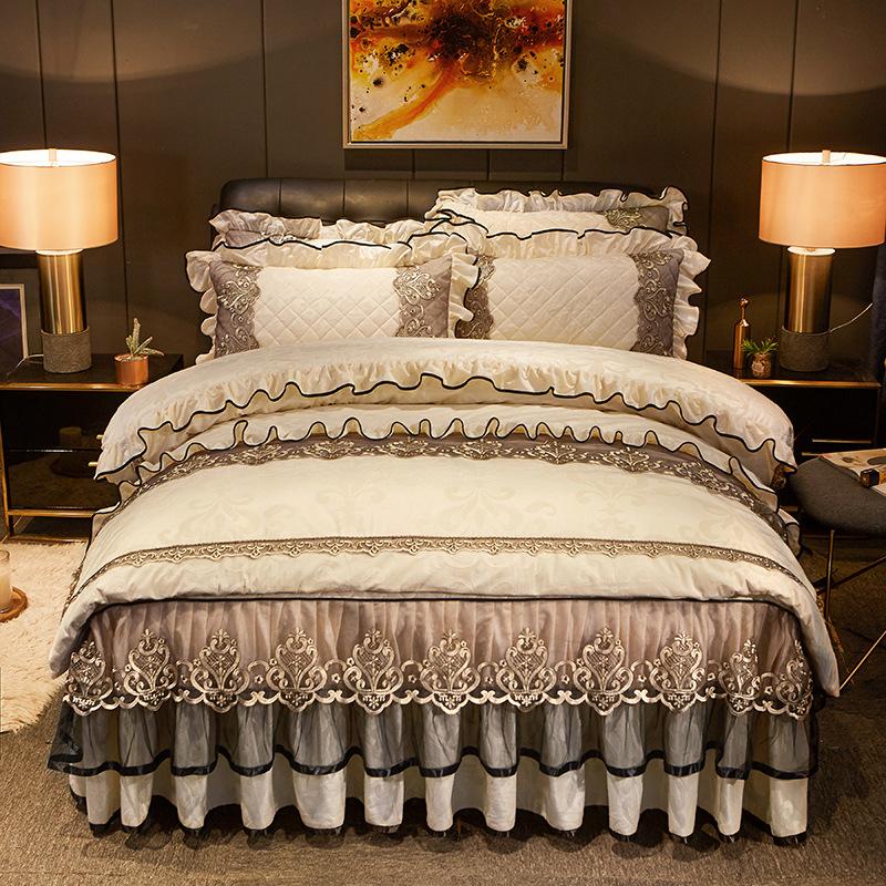 European Style Bed Skirt Lace Velvet Quilted Bedspread Autumn and Winter Thick Warm Fitted Sheet