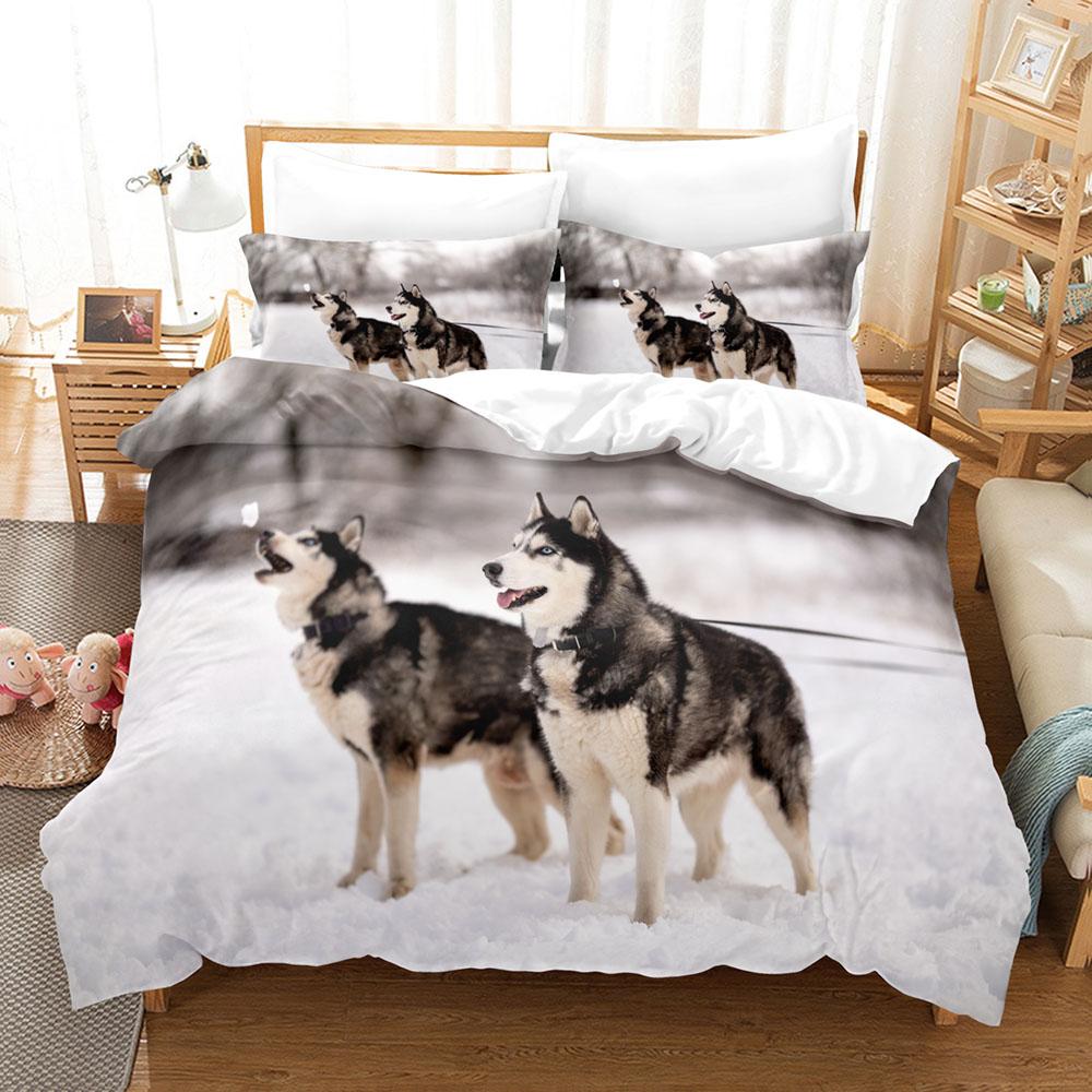 Animal Wolf Bedding Set Snow Wolf Skin- Friendly Soft King Queen Size Duvet Cover Set with Pillowcase No Filler for Boys Adults