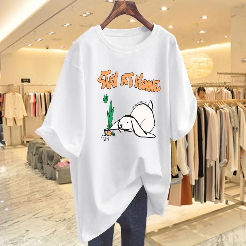

2025 new short-sleeved loose cotton T-shirt printed crew neck commute S