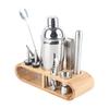11-teiliges Set Edelstahl Cocktailshaker Mixer Getränke Barkeeper Martini Werkzeuge Bar-Set mit Holz