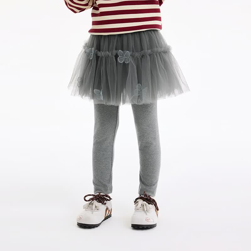 Girl's Mesh Butterfly Embroidered Skirt Leggings
