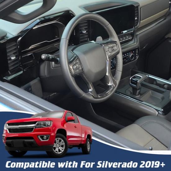 Carbon Fiber Steering Wheel Bezel Control Cover For Chevrolet Silverado 1500 19+