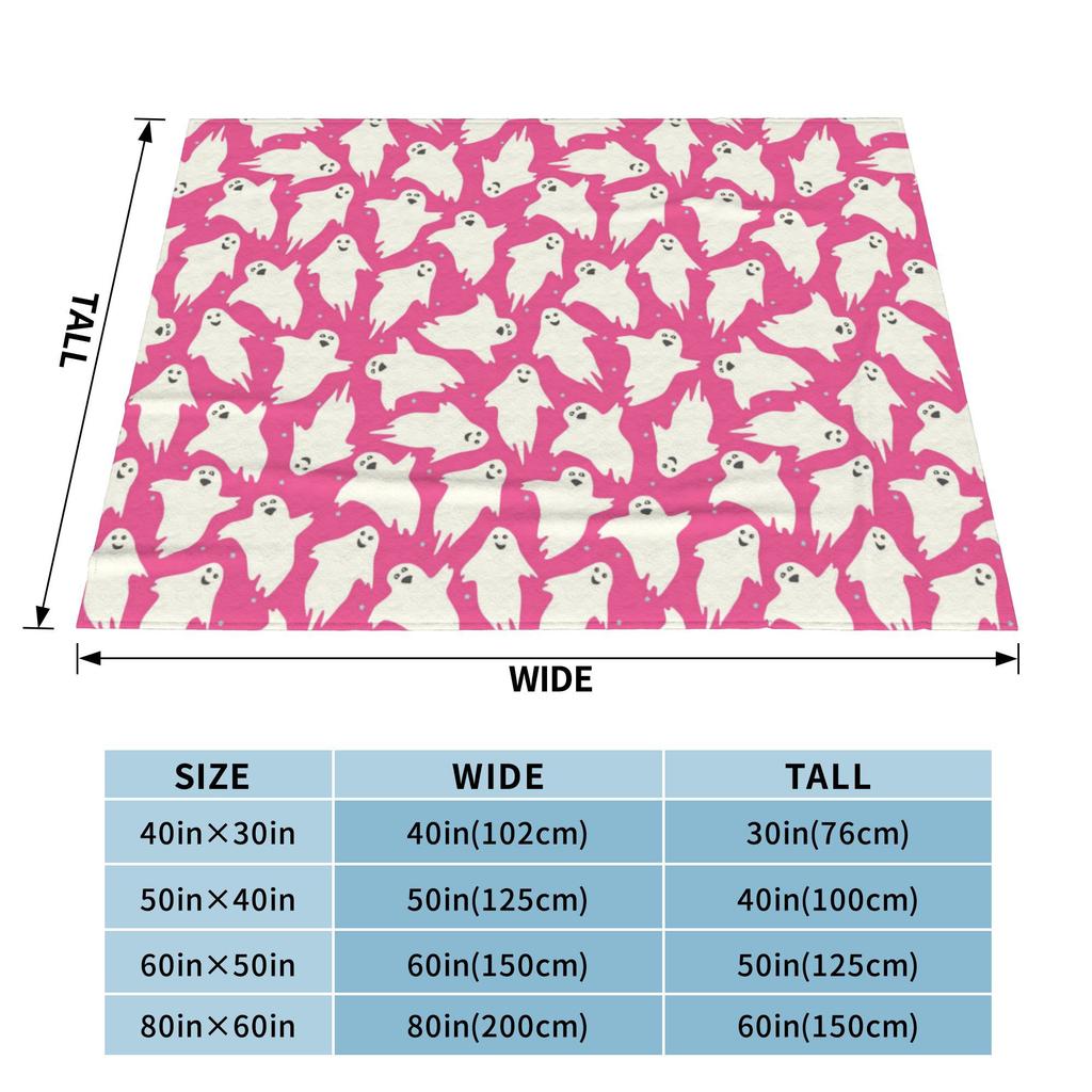 Pink Cute Ghosts Flannel Blankets Halloween Funny Throw Blankets for Home Hotel Sofa 150*125cm Rug Piece