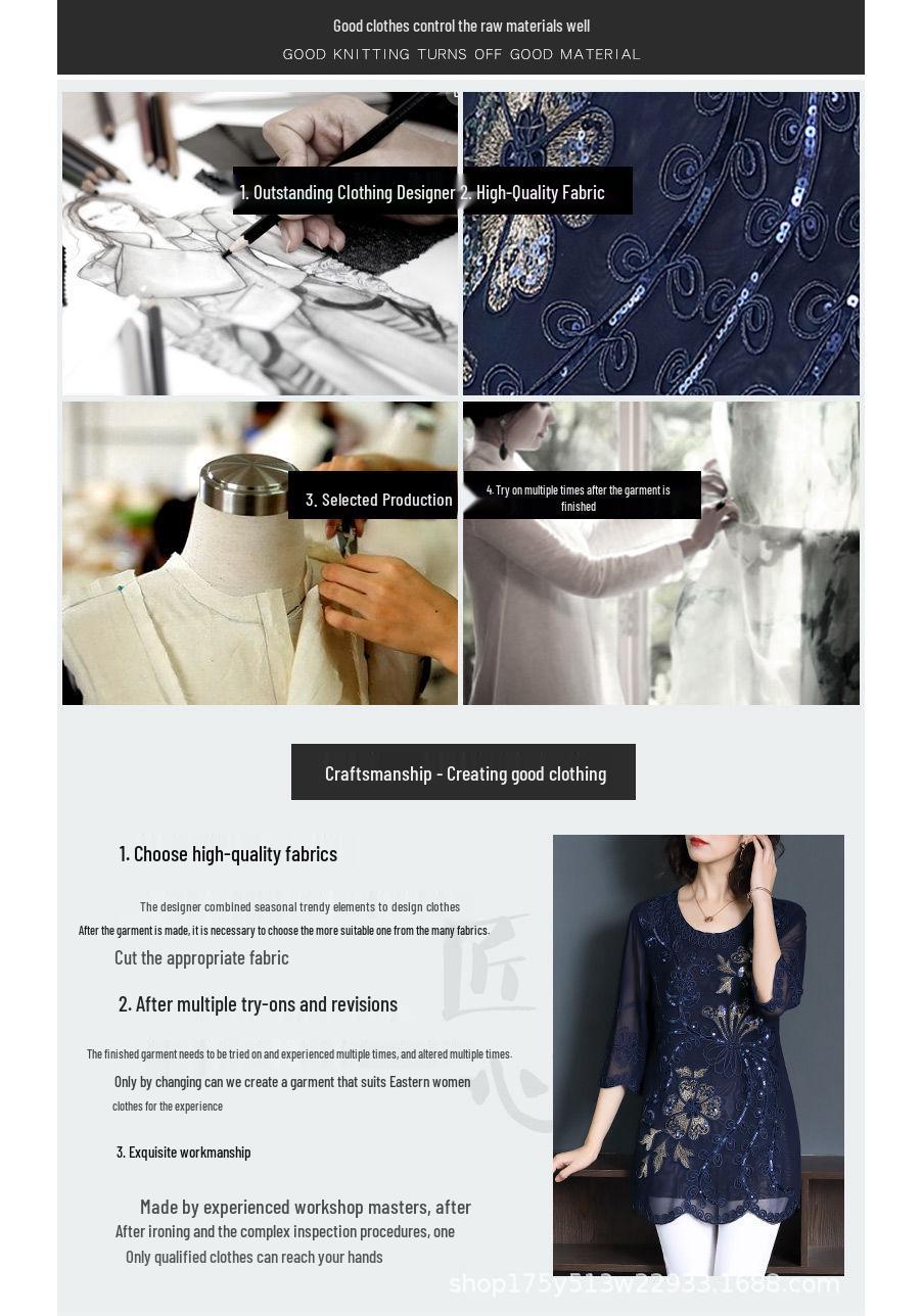 

Women s Elegant 3/4 Sleeve Embroidered Top - Versatile, All-Season, High-Quality Fashion for Festival Parties 4XL синий