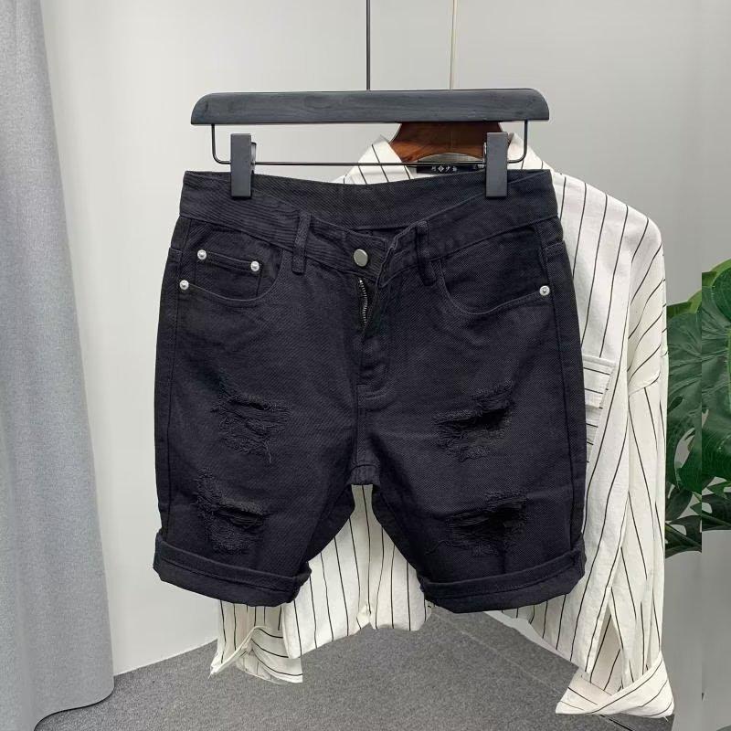 Men's Trendy Ripped Solid Color Slim Denim Shorts