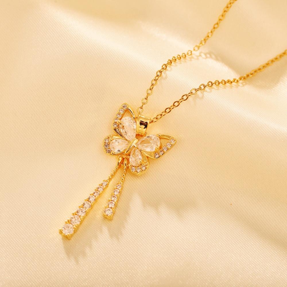 Stainless Steel Love Heart Butterfly Copper Pendant Necklace For Women Girls Cute Clavicle Chain Wedding Birthday Jewelry Gifts