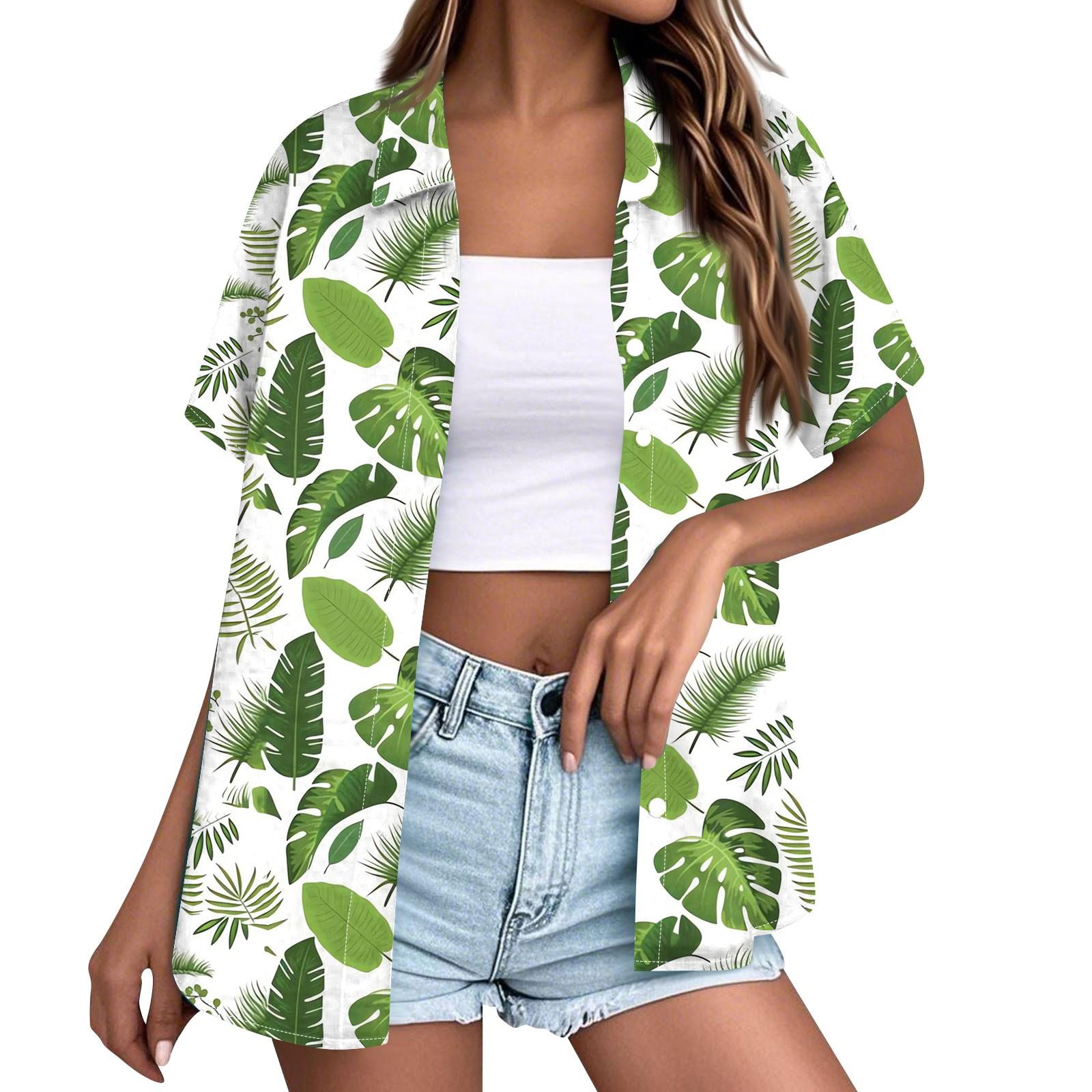 

Женская модная повседневная гавайская блузка с коротким рукавом и лацканами на пуговицах XXL