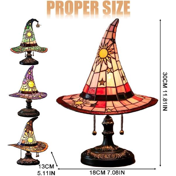 2025 Stained Glass Witch Hat Lamp, Witch Hat Lamps with Mystical Charm,Handmade Witch Hat Shape Gothic Lamp for Wiccans and Halloween Lovers