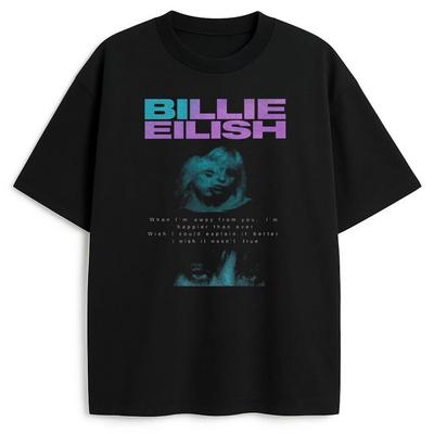 Camiseta Billie Eilish Sadcore Happier Than Ever para Hombre y Mujer Verano Algodón Ropa Casual Moda Cuello Redondo Manga Corta Camiseta