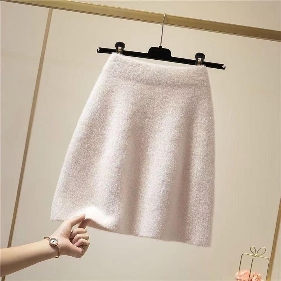 Nadýchaná mini sukně pro ženy Podzimní a zimní pletená krátká sukně Střední pas Áčková sukně