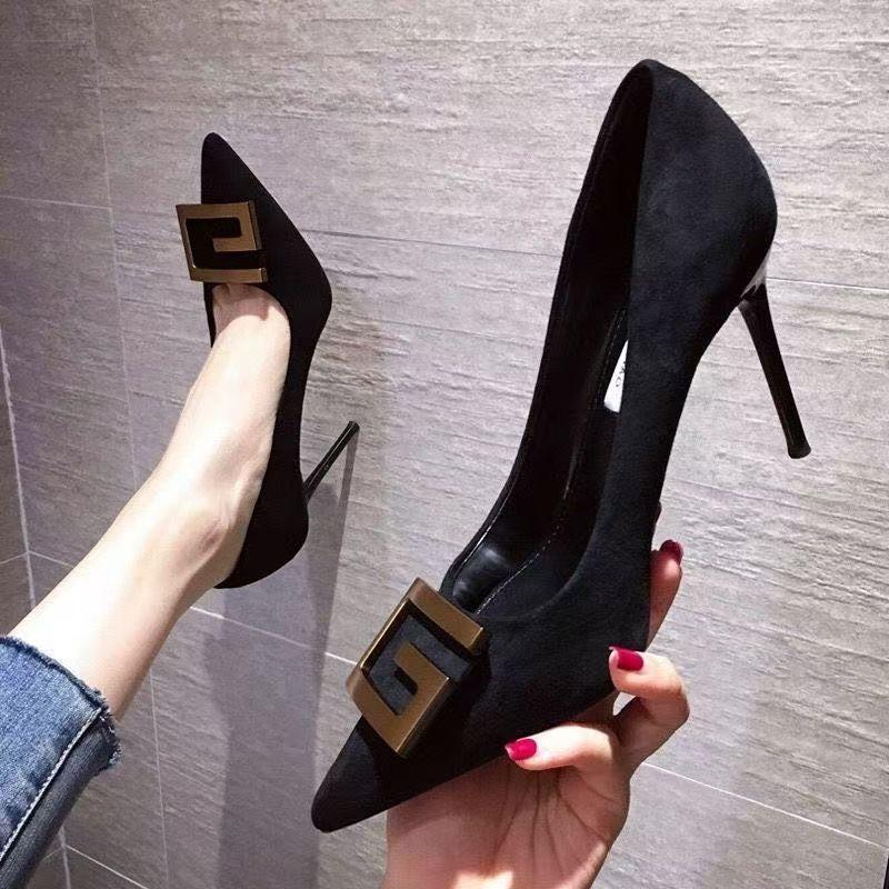 Pointed high heels women's autumn and winter new professional temperament thin heels black celebrity shallow mouth versatile single shoes