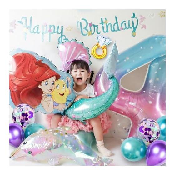 

Ariel Balloon Set Birthday Balloons Little Mermaid Disney Princess Number 4 Mermaid Motif Decoration with e-Guide (4 Years Old)