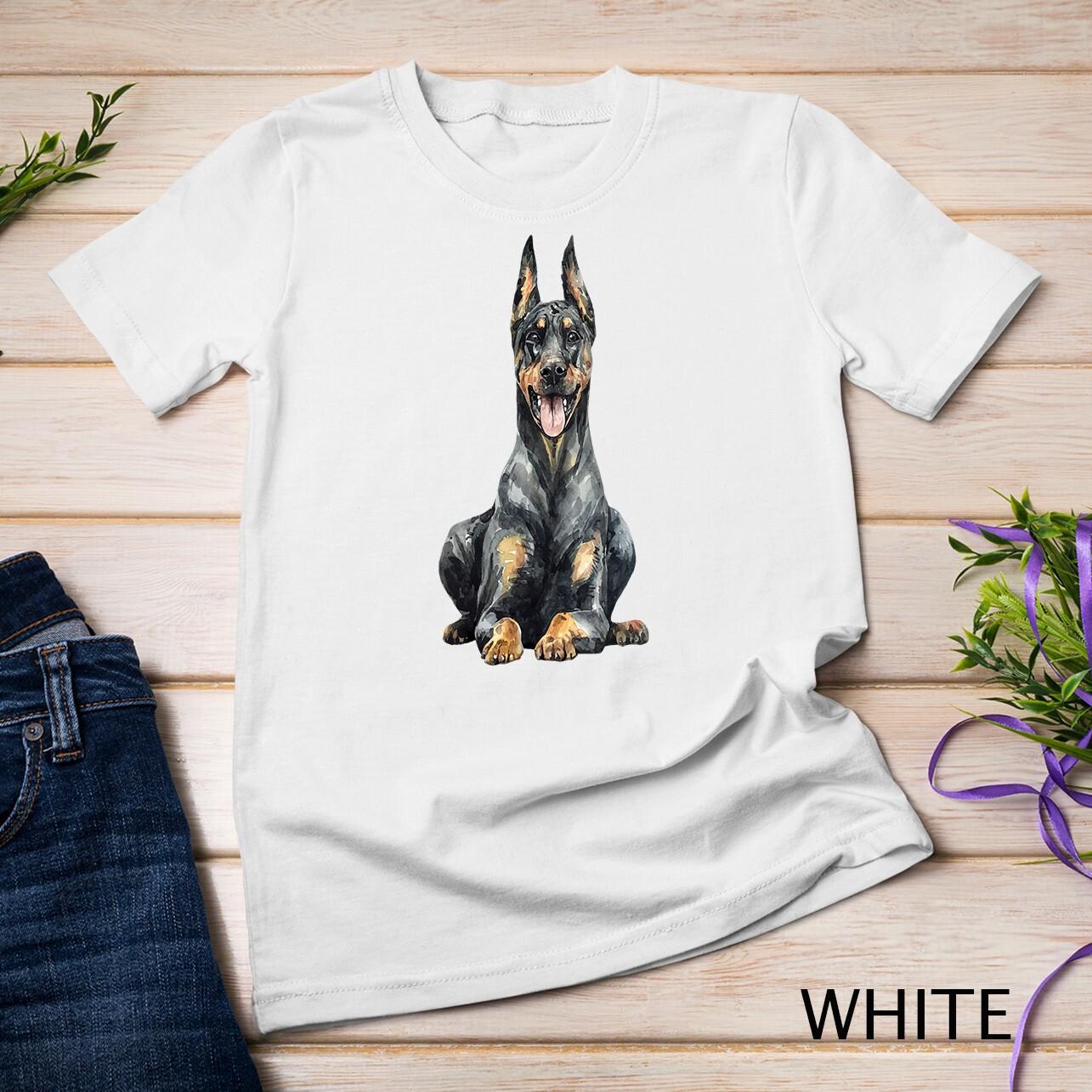 Watercolor Portrait Doberman Pinscher For Dog Owners Unisex T-Shirt Mens Womens Tees Top S