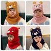 Children Knitted Hat Cute Bear Ears One-piece No Brim Bonnet Windproof Headwear Baby Boys Girls Winter Neck Warmer Beanie Hat for Outing