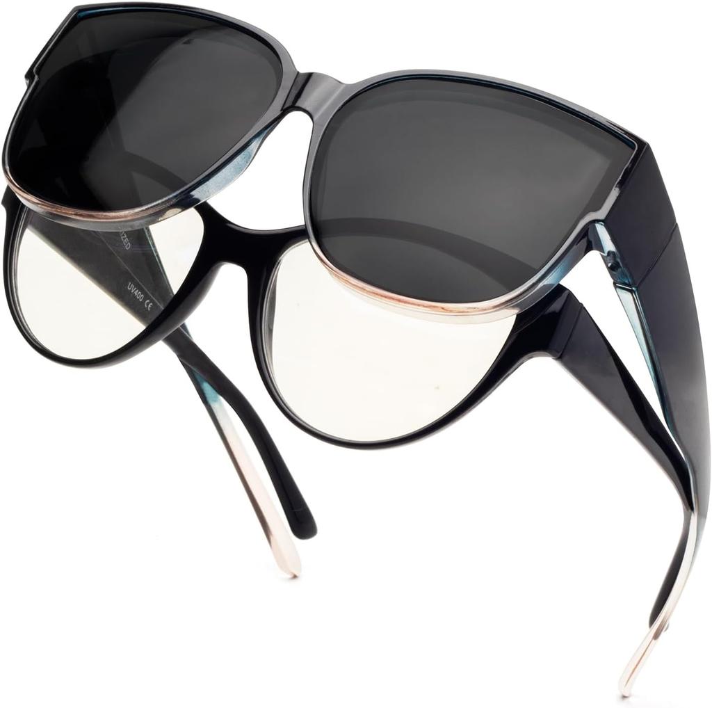 Occhiali da Sole Polarizzati Sovrapponibili Montatura in TR90 per Uomo Donna Da Mettere Sopra Occhiali da Sole Leggeri Sovradimensionati Quadrati Occhiali UV400