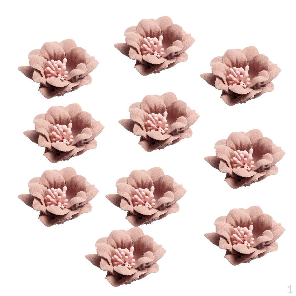 10 Pcs Suede Camellia Flower Heads Embellishments for Acessories 4.5cm