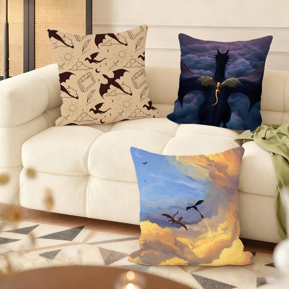 Cushion Cover Silky Short Plush Home Sofa Cushion Cover - Invisible Zipper Home Decoration F-Fourth W-Wing Dragon