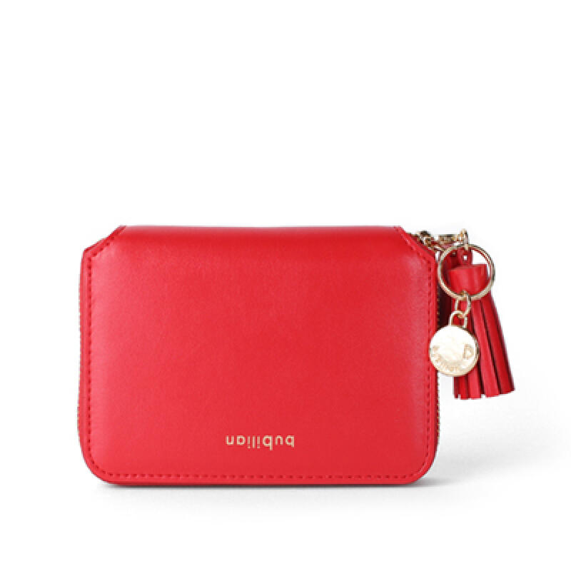 

Mini Zipper Leather Wallet - Scarlet