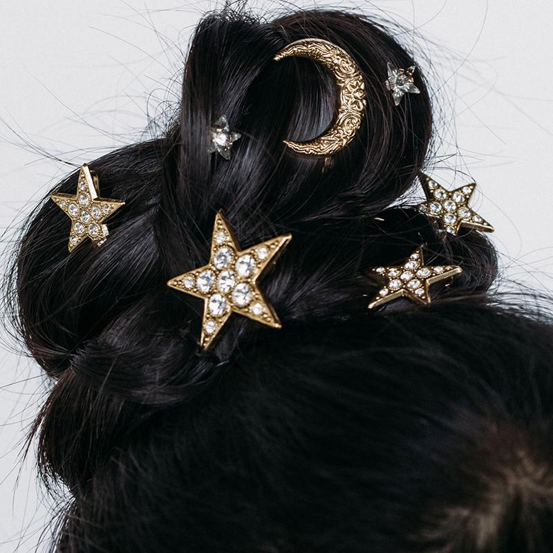 Sparkling  Star Moon Hair Clip Set For Girls Bridal Wedding Headpieces Hair Pins  Jewelry Hair Accessories