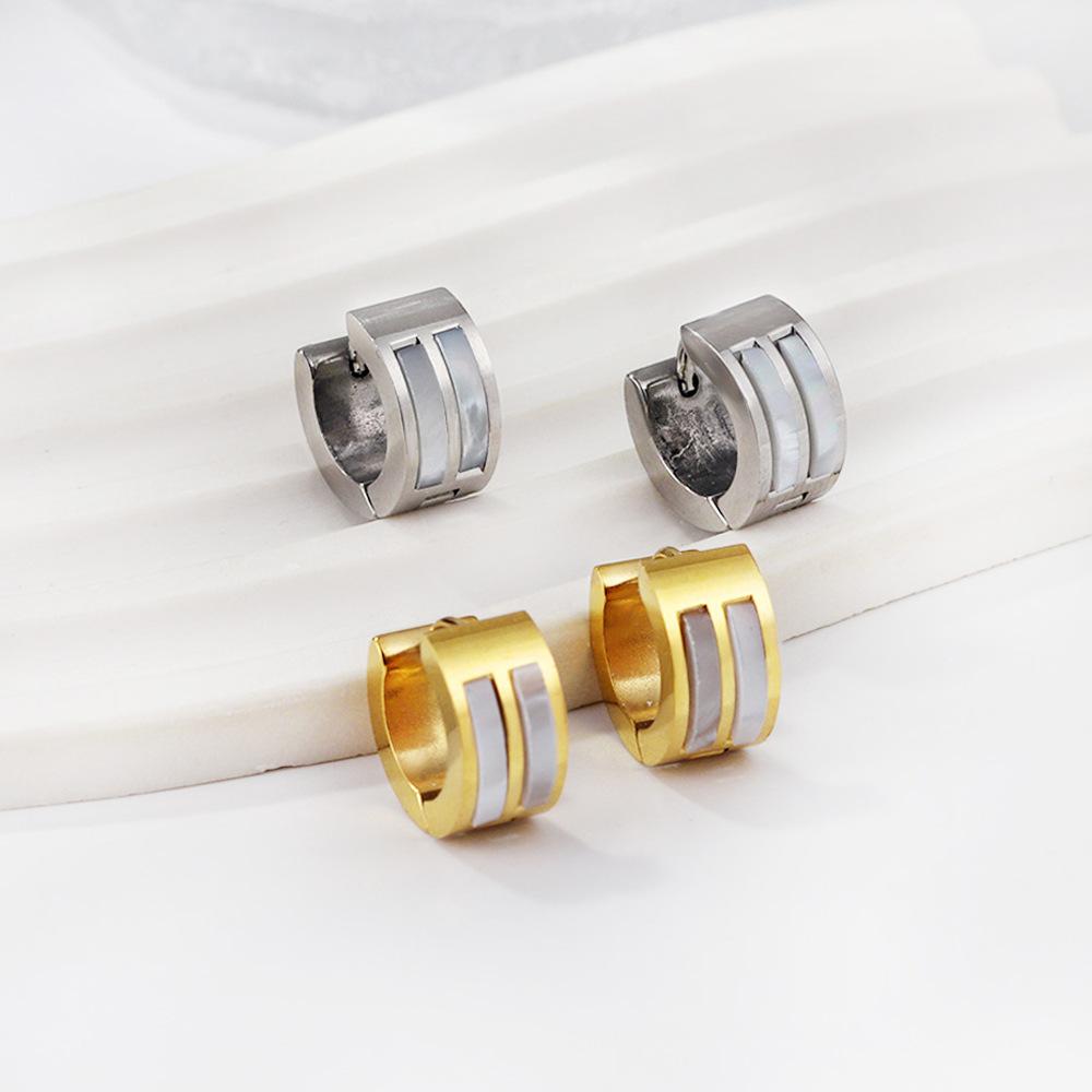 Minimalist Cool Tone Hoop Ear Cuffs White Shell Earrings Long Lasting Small Unique Design Jewelry