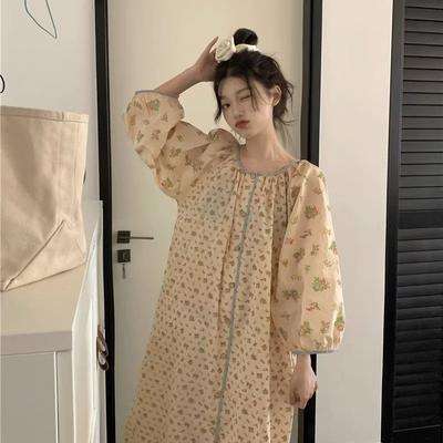 Camisones Coreanos de Primavera Otoño para Mujer Camisón Dulce Holgado Cómodo para Niñas Camisetas de Dormir Juveniles para el Ocio