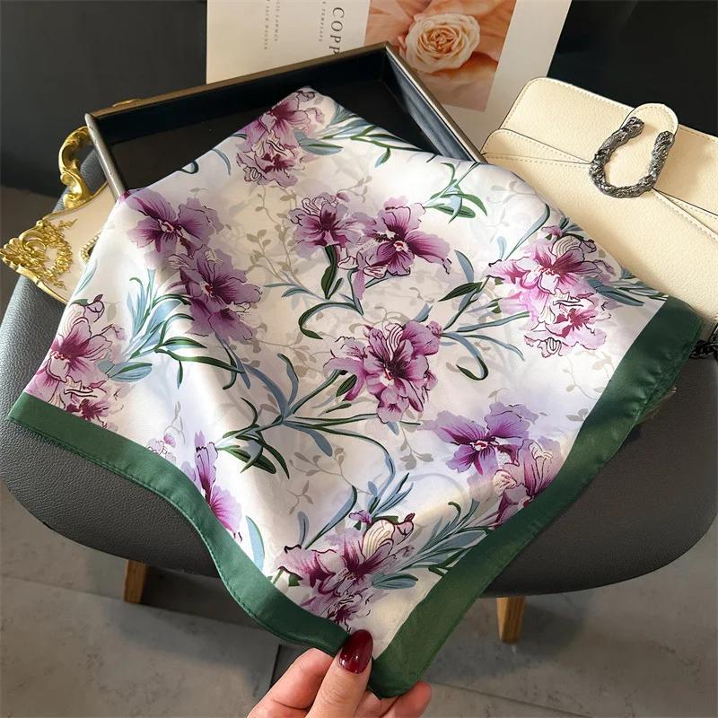 Damen Seidengefühl Schal Sprint Quadratische Schals Bandana Weiblich Weich Mode Halstuch Haarband