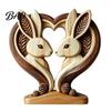 Hand Polished Wood Decor Wooden Animal Ornament with Stable Base, Double Layer Carved Figurine, Rustic Crafts for Office Heart Shape Sculpture