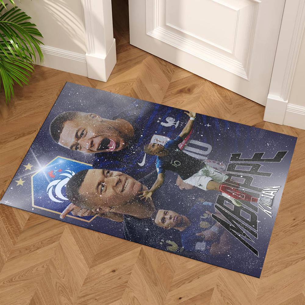 Star Player Kylian Mbappé Floor Mat Design for Dining Room Bedrooms Entryway Hallway Anti-slip Rug Anime Office Decor