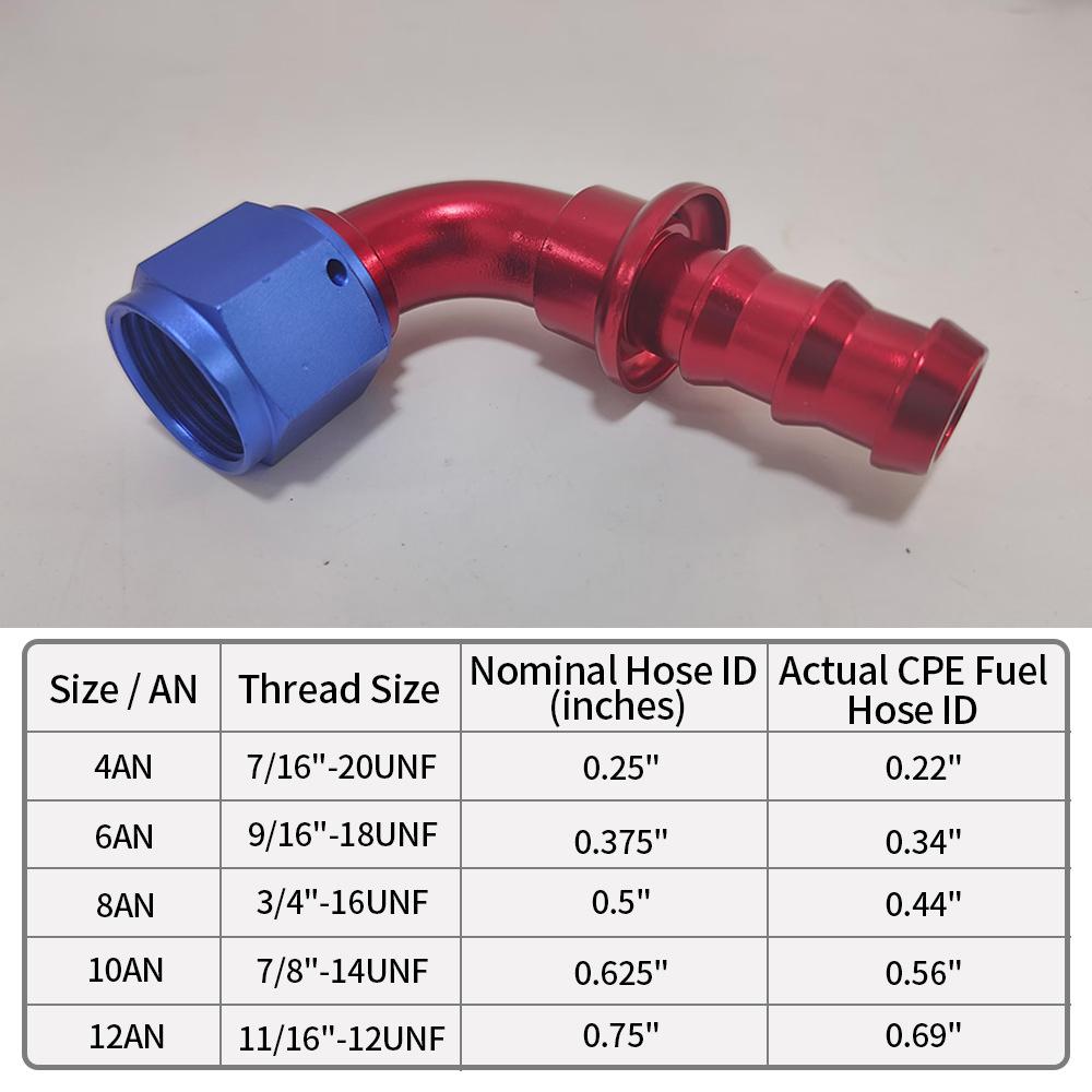 Universal AN4~AN20 Aluminum Oil Fuel Fitting Female Swivel To Push Lock Hose End Adaptor Kit Rubber Tube 90°