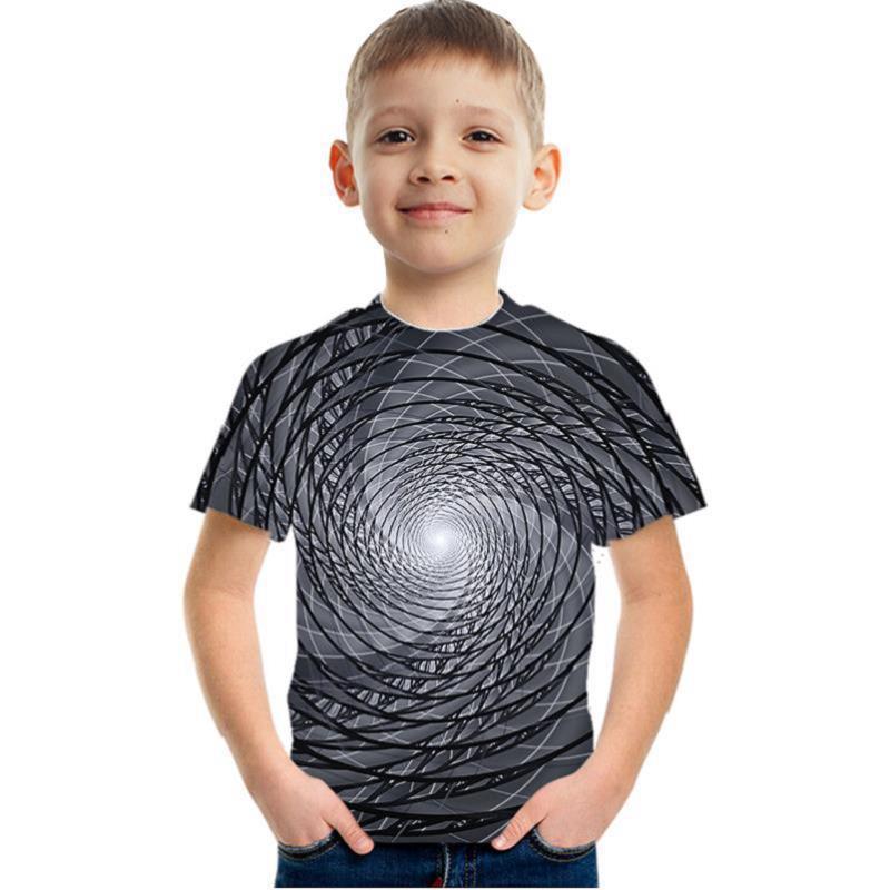 Summer Round Neck Visual Deception 3D Printed Top Fashionable Casual Short Sleeved Children's Boy T-shirts