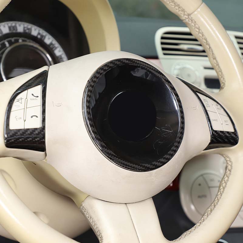 For 2008-2026 Fiat 500 For Abarth Real Carbon Fiber Car Steering Wheel Button Frame Logo Outer Ring Sticker Car Accessories