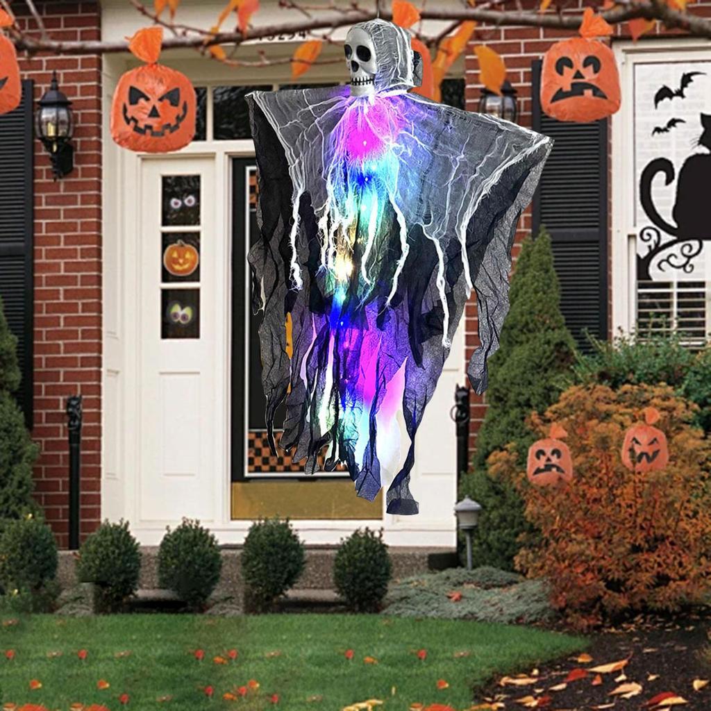 Halloween Hanging Creepy Backyard Decoration with Lighting Horror Skeleton for Porch Yard